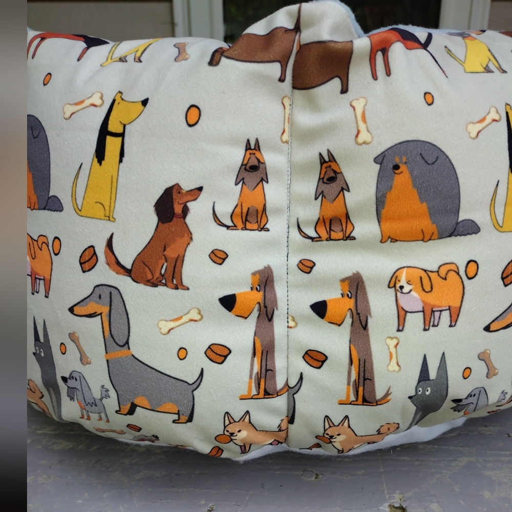 Plush Light Blue Dog Bed with Cartoon Dogs Pattern - Picture 2 of 5